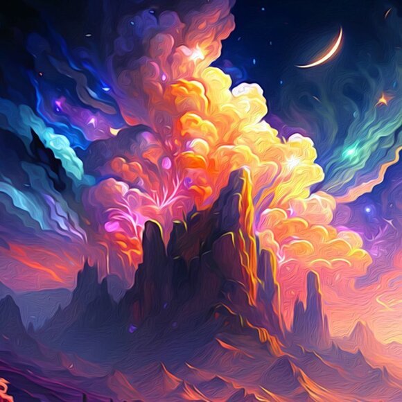 Fantasy‎ Mountains Colorful Wall Art Illustration Oil Painting Print - Picture 4 of 6